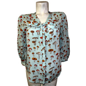 Anthropologie MOULINETTE SOEURS Top Size 0 Mushroom Toadstool Silk Beaded Blouse